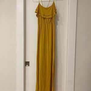 XXI  Yellow Gold boho festival   Empire waist tie back  Ruffle top Maxi Dress S